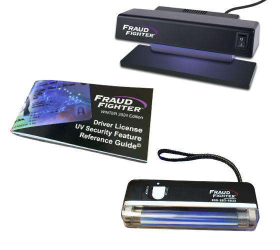 HH-4 and UV-4 Ultraviolet detector units and a Driver's License UV verification guide